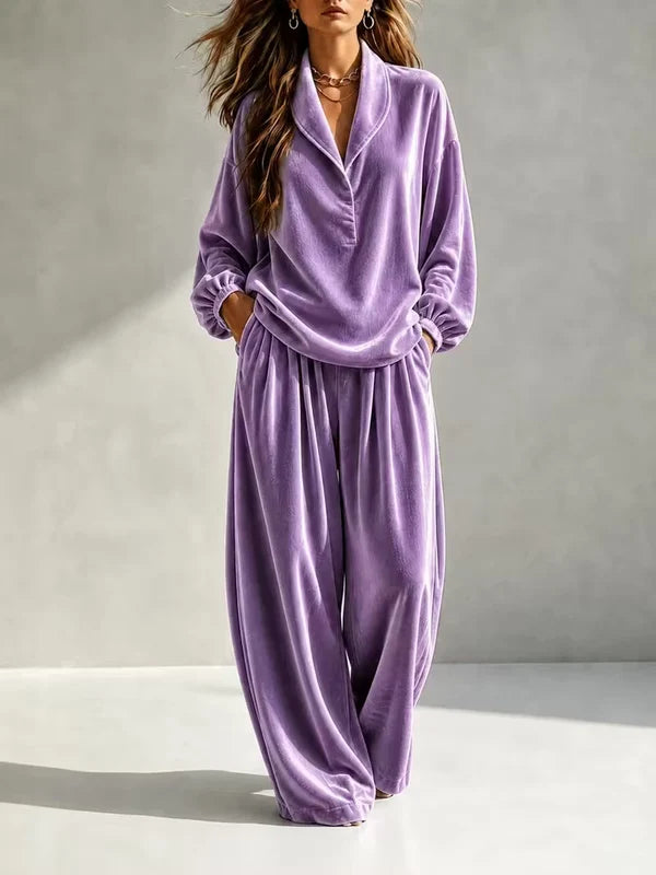Women’s Velvet-Look Relaxed Pants Set