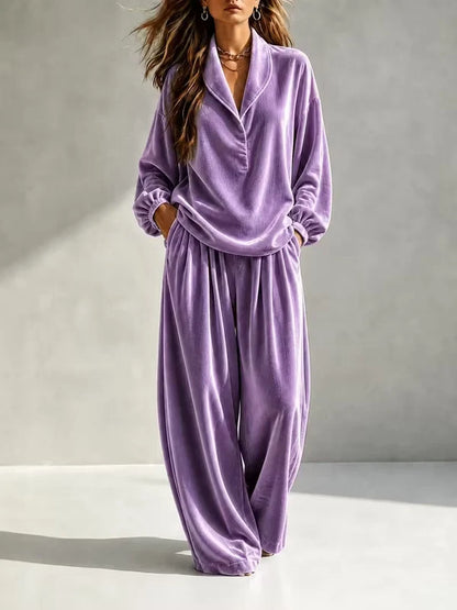 Women’s Velvet-Look Relaxed Pants Set