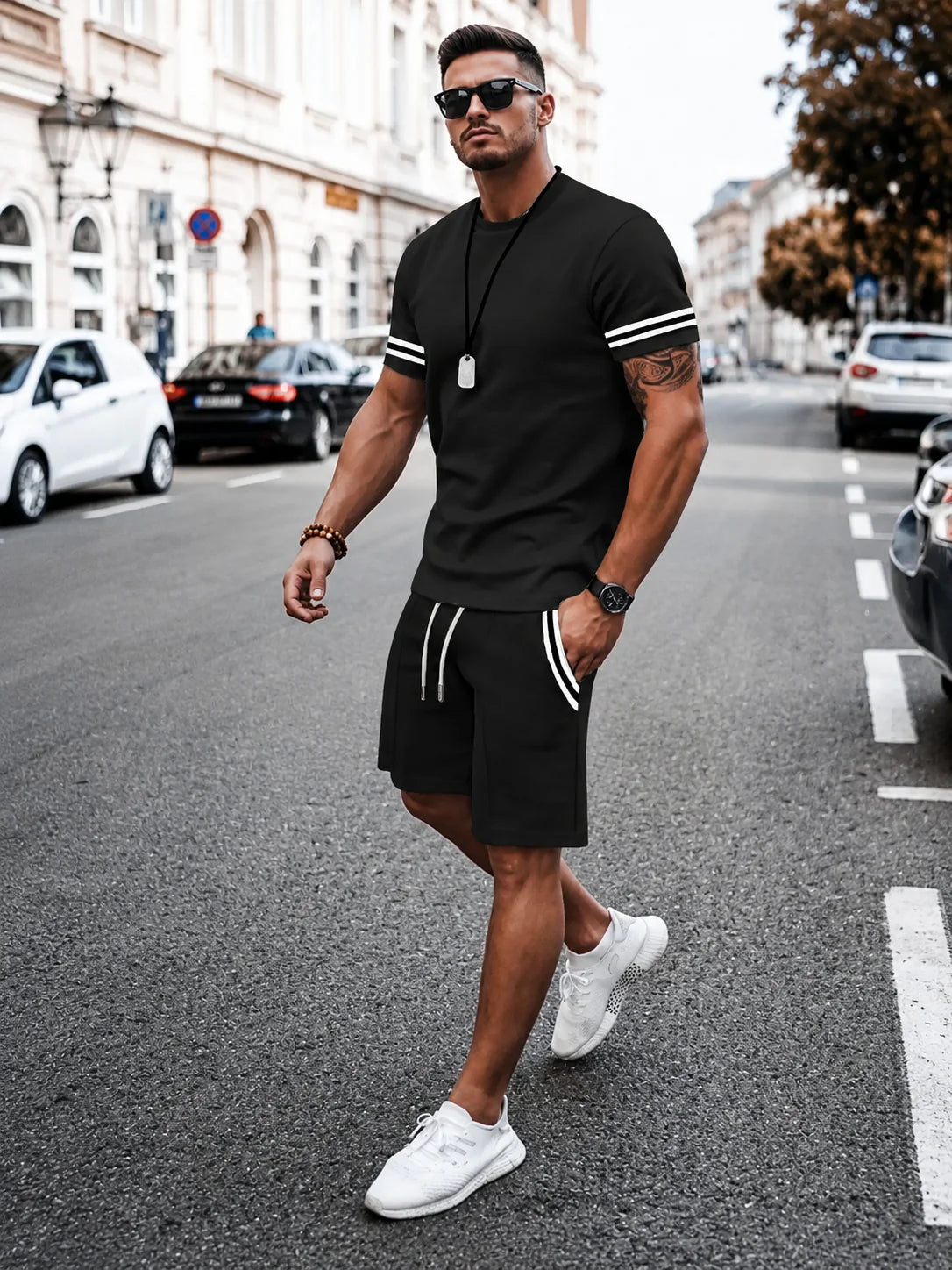 Men's Contrast Trim Shorts Set