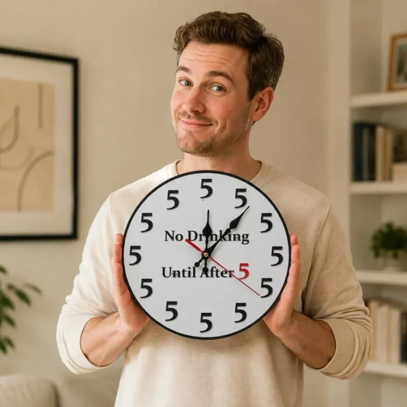 Funny No Drinking Until After 5 Wall Clock