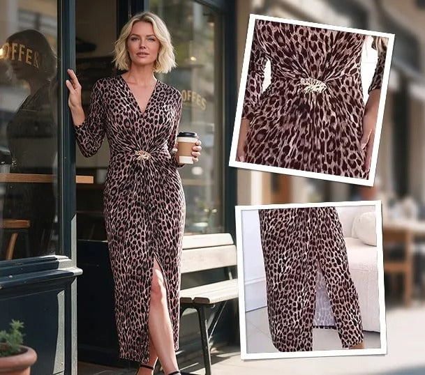 Women's Leopard Print V-Neck Dress