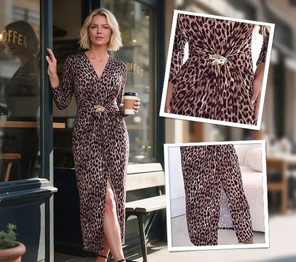 Women's Leopard Print V-Neck Dress