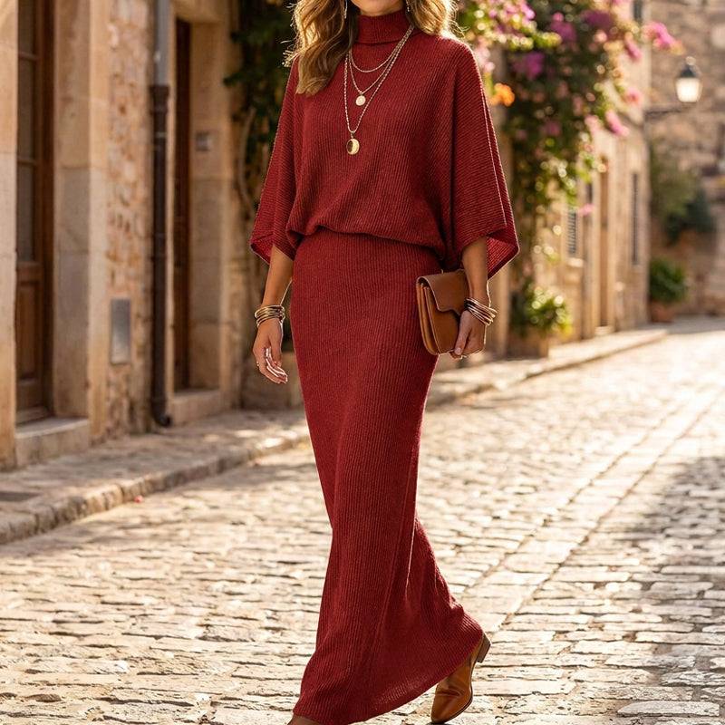 Women's Ribbed Two-Piece Top and Skirt Set