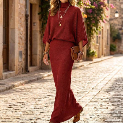 Women's Ribbed Two-Piece Top and Skirt Set