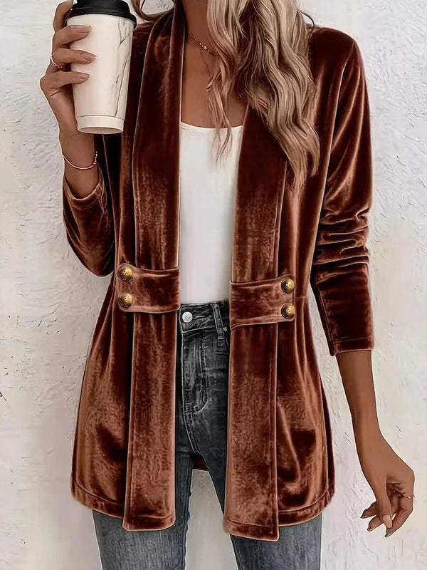 Women’s Double-Breasted Velvet-Look Cardigan