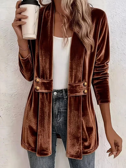 Women’s Double-Breasted Velvet-Look Cardigan