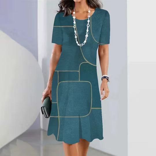 Women's Abstract Line Print Round Neck Dress