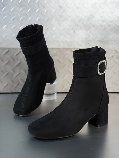 Women's Buckle Ankle Boots with Square Toe