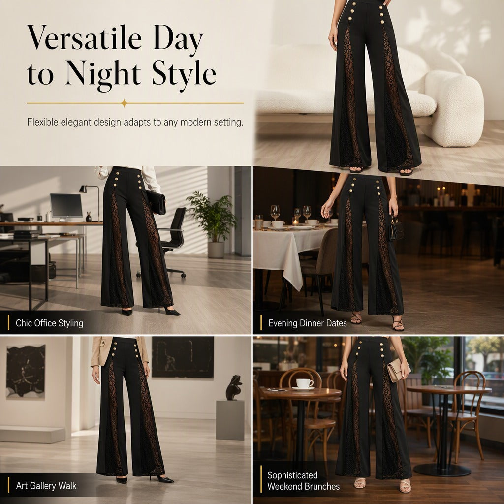 Women's Lace Panel Wide-Leg Pants