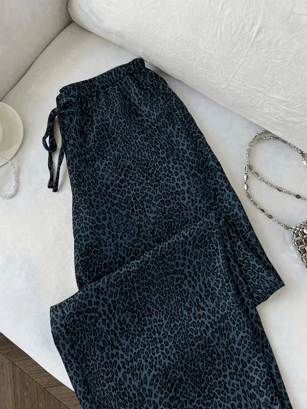 Women's High-Waisted Leopard Print Wide-Leg Pants