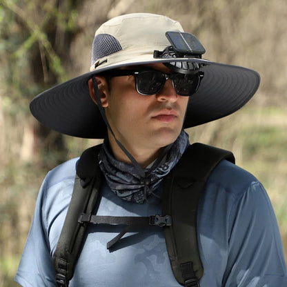 Unisex Wide Brim Outdoor Sun Hat with Solar Fan