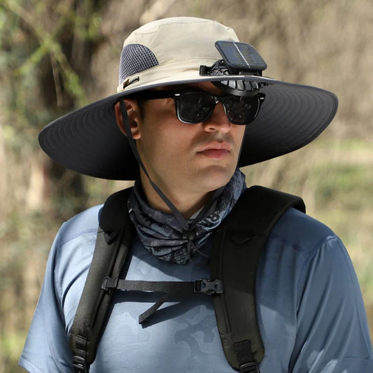 Unisex Wide Brim Outdoor Sun Hat with Solar Fan
