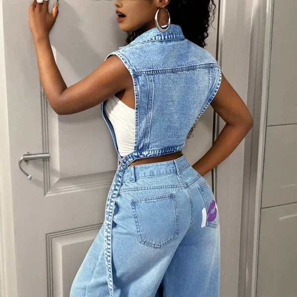 Women's Sleeveless Longline Denim Vest