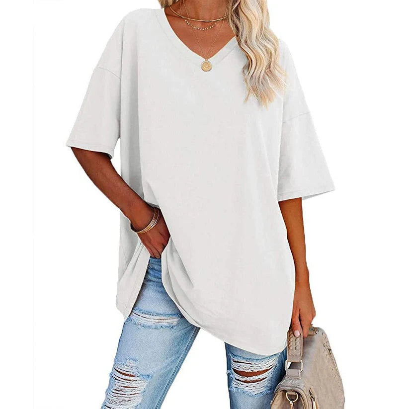 Women's Oversized V-Neck Short Sleeve T-Shirt