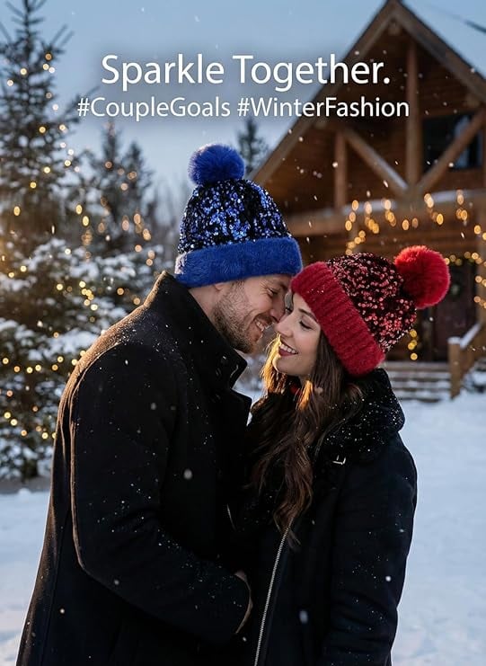 Unisex Sequin Pom Beanie