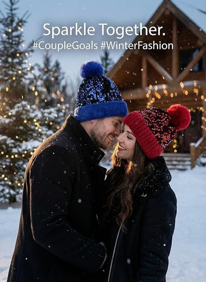 Unisex Sequin Pom Beanie