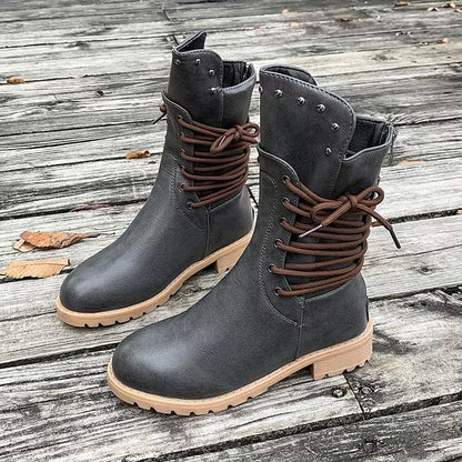 Women's Lace-Up Ankle Boots with Round Toe