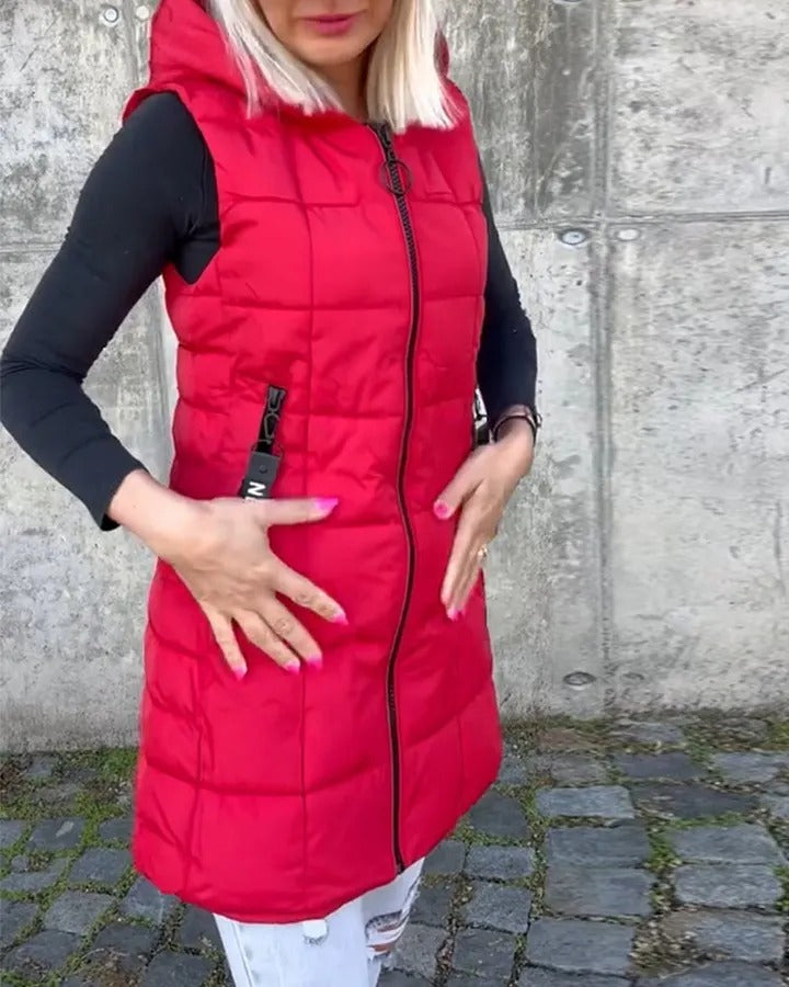 Women's Hooded Quilted Zip-Front Vest