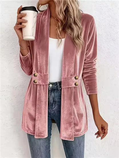 Women’s Double-Breasted Velvet-Look Cardigan