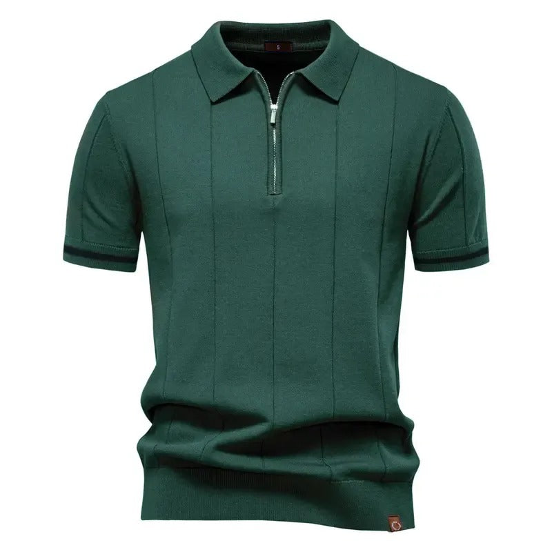 Men's Textured Zip Collar Polo Sweater