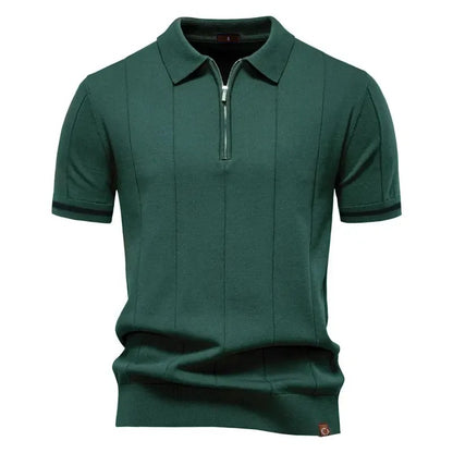 Men's Textured Zip Collar Polo Sweater