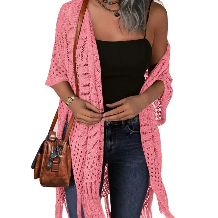 Women's Oversized Crochet Knit Tassel Cardigan