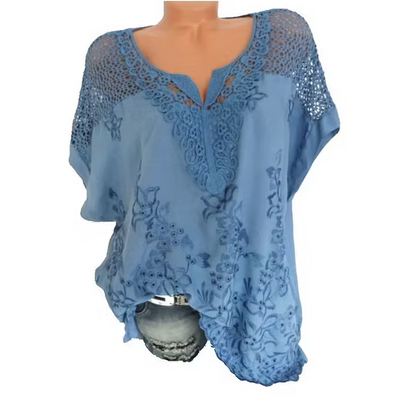 Women's Lace-Detail Embroidered V-Neck Top