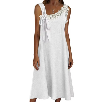 Women’s Floral Lace Trim Bow-Shoulder Dress