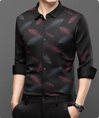 Men's Feather Print Button Front Shirt