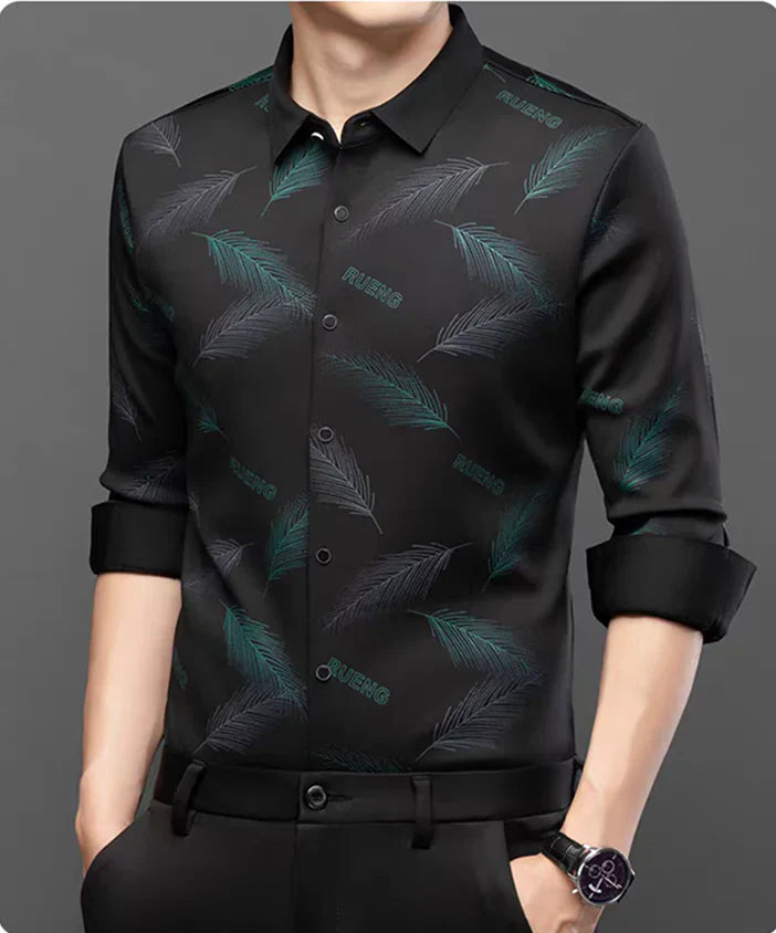 Men's Feather Print Button Front Shirt