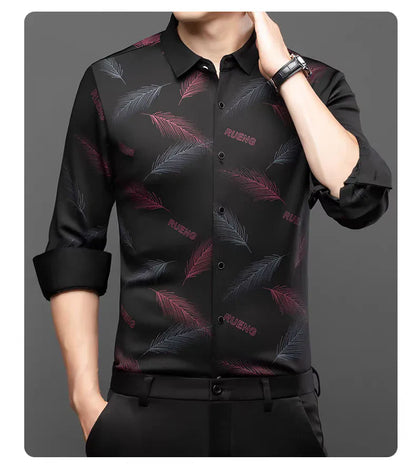 Men's Feather Print Button Front Shirt