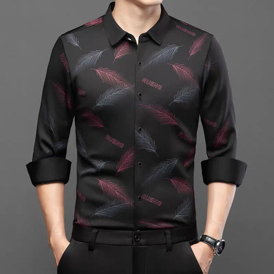 Men's Feather Print Button Front Shirt