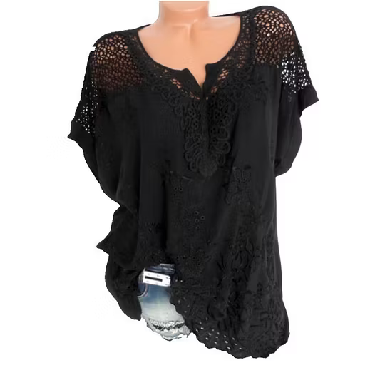 Women's Lace-Detail Embroidered V-Neck Top