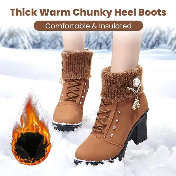 Women’s Faux Fur Trim Block Heel Boots