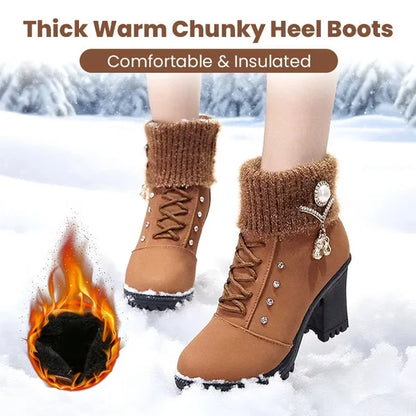Women’s Faux Fur Trim Block Heel Boots