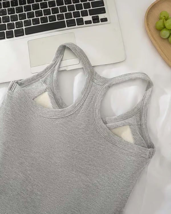 Women’s Ribbed Tank Top with Built-In Bra