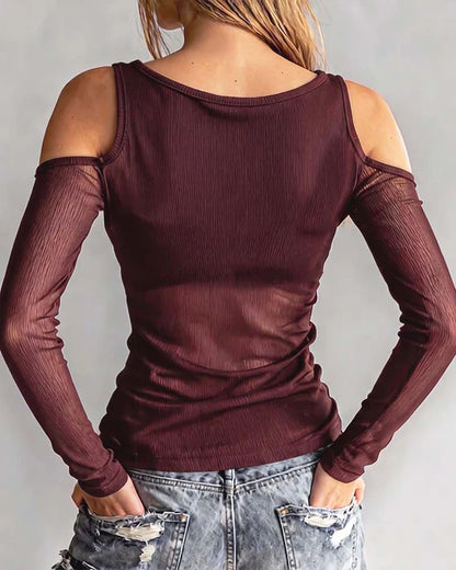 Women's Crisscross Cold Shoulder Ribbed Top