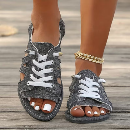 Women's Lace-Up Cutout Flat Sandals