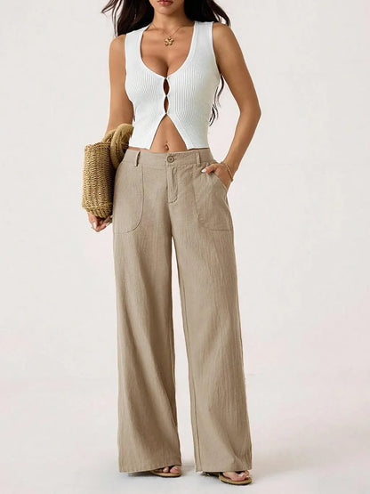 Women’s Wide-Leg Linen-Look Palazzo Pants
