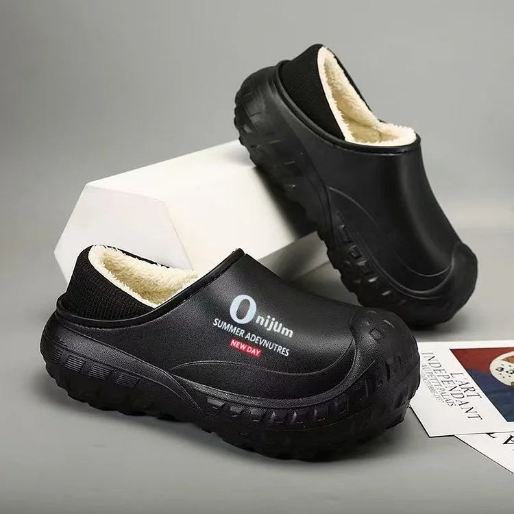 Men’s Plush Waterproof Fleece-Lined Indoor–Outdoor Winter Slippers