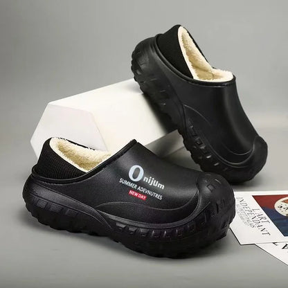 Men’s Plush Waterproof Fleece-Lined Indoor–Outdoor Winter Slippers