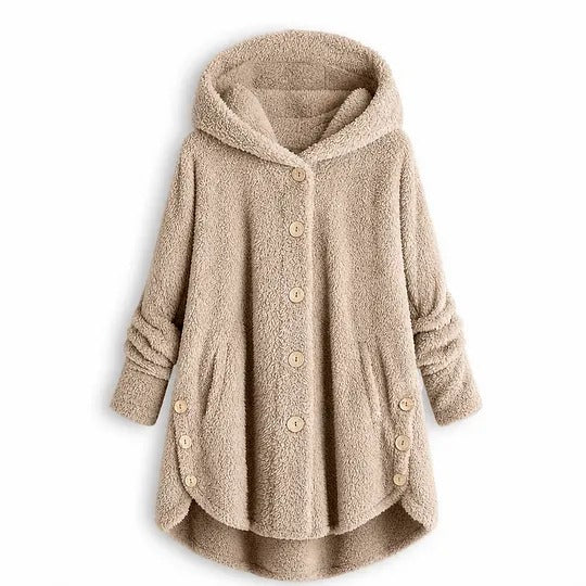 Women's Hooded Button-Front Coat with Asymmetrical Hem