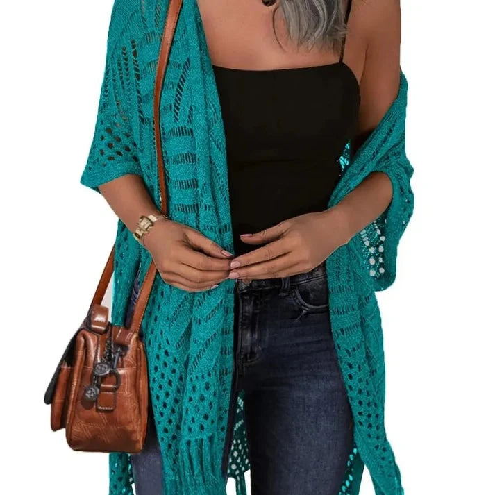 Women's Oversized Crochet Knit Tassel Cardigan