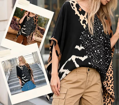 Women's Leopard Print Patchwork Blouse