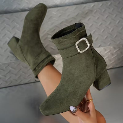 Women's Buckle Ankle Boots with Square Toe