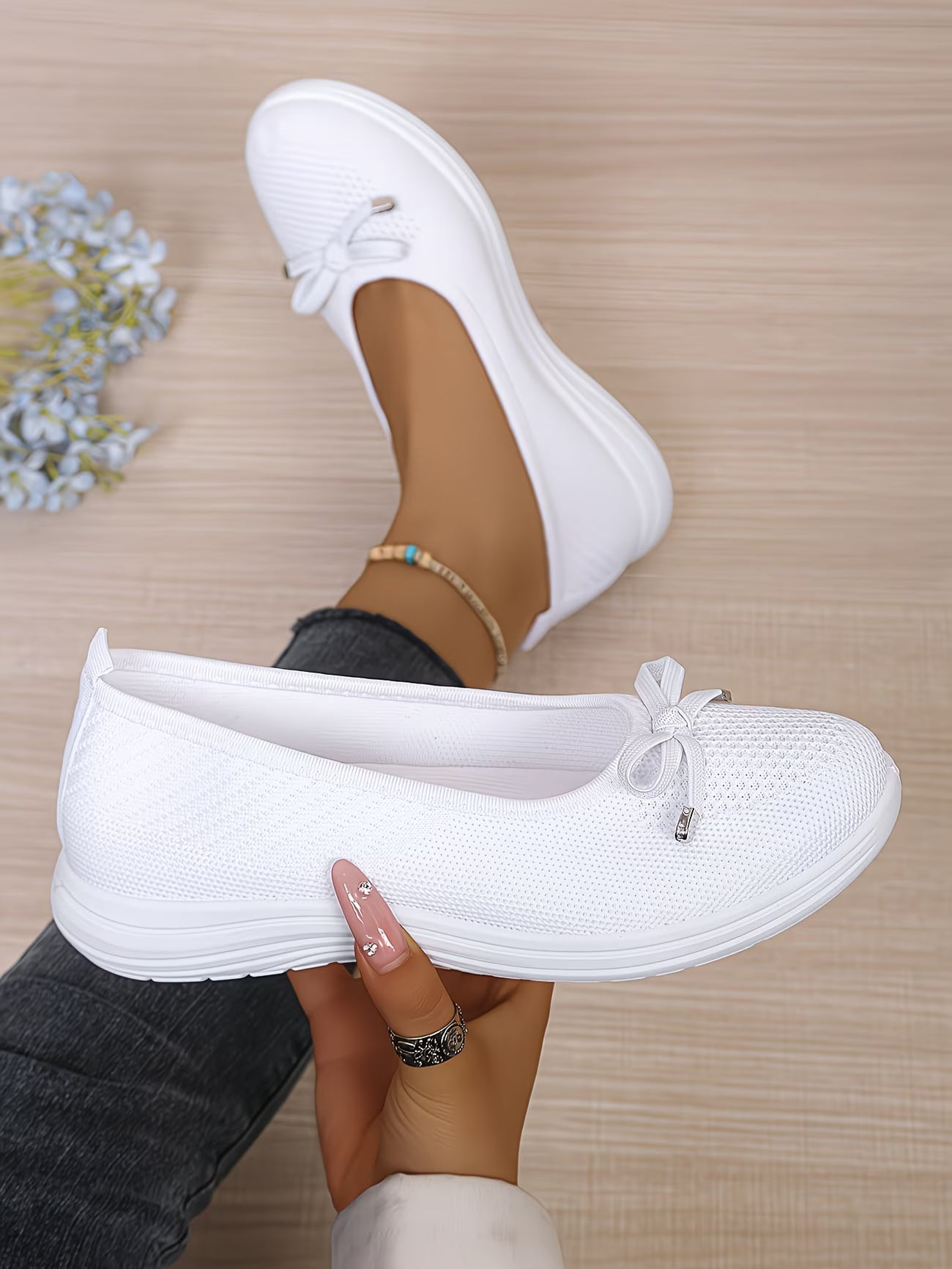 Women's Knit Bow Slip-On Flats