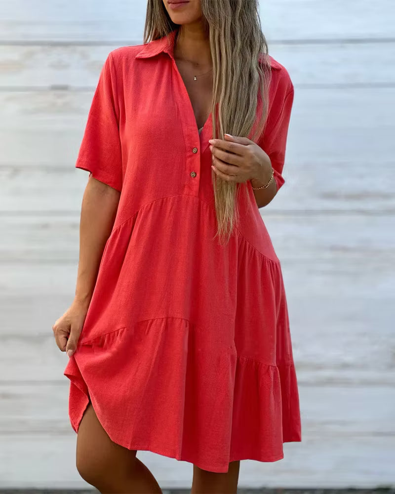 Women's Button-Front Collared Tiered Dress