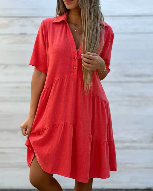 Women's Button-Front Collared Tiered Dress
