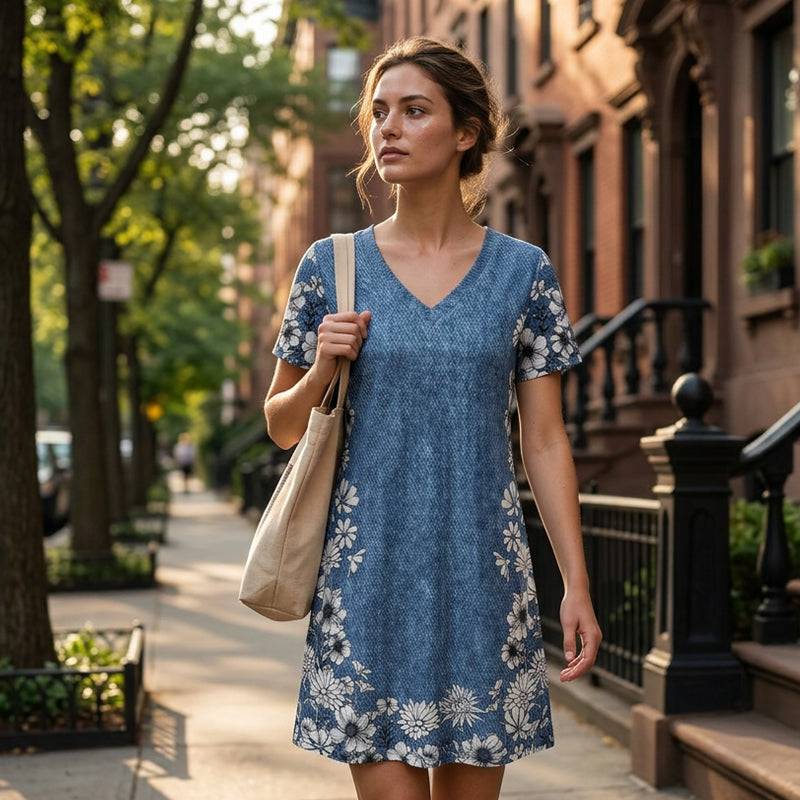 Women's V-Neck Printed Dress