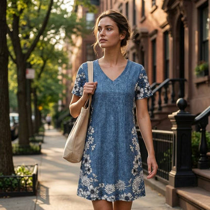Women's V-Neck Printed Dress